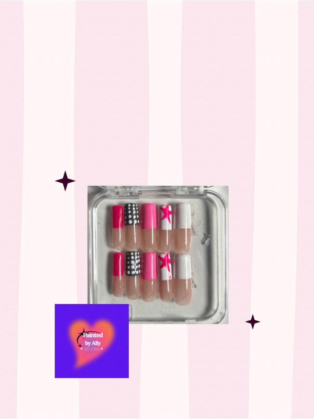 Pink & White Press-On Nail Set
